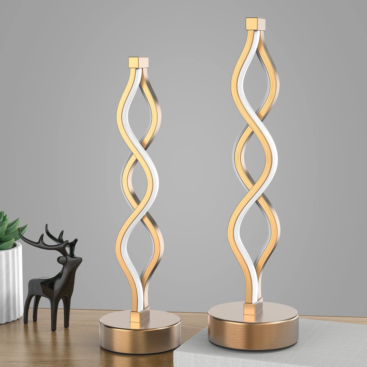 NUÜR Gold Table Lamps Set of 2, 15.8 Inch Height, Aluminum, 3 Colour Temperature, Ideal for Bedrooms and Living Rooms