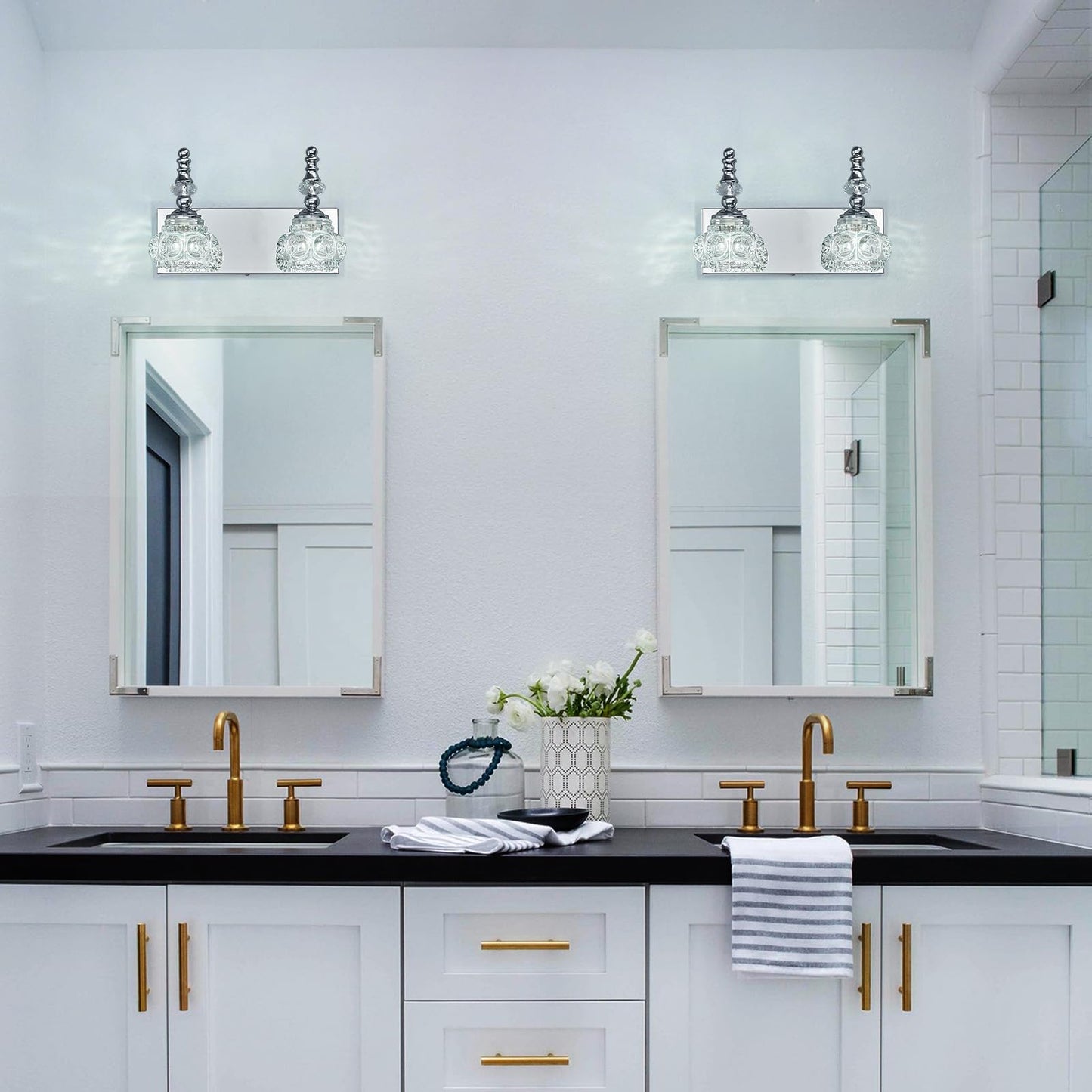 Lbsqj Modern Glass Crystal Vanity Light - Vintage Bathroom Lighting Fixtures Over Mirror  2 Light Vanity Lights G9 Bulb (11.81 Inch  Chrome)