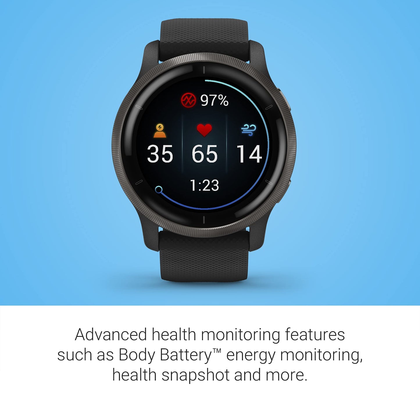 Garmin Venu 2, GPS Smartwatch with Advanced Health Monitoring and Fitness Features, Slate Bezel with Black Case and Silicone Band