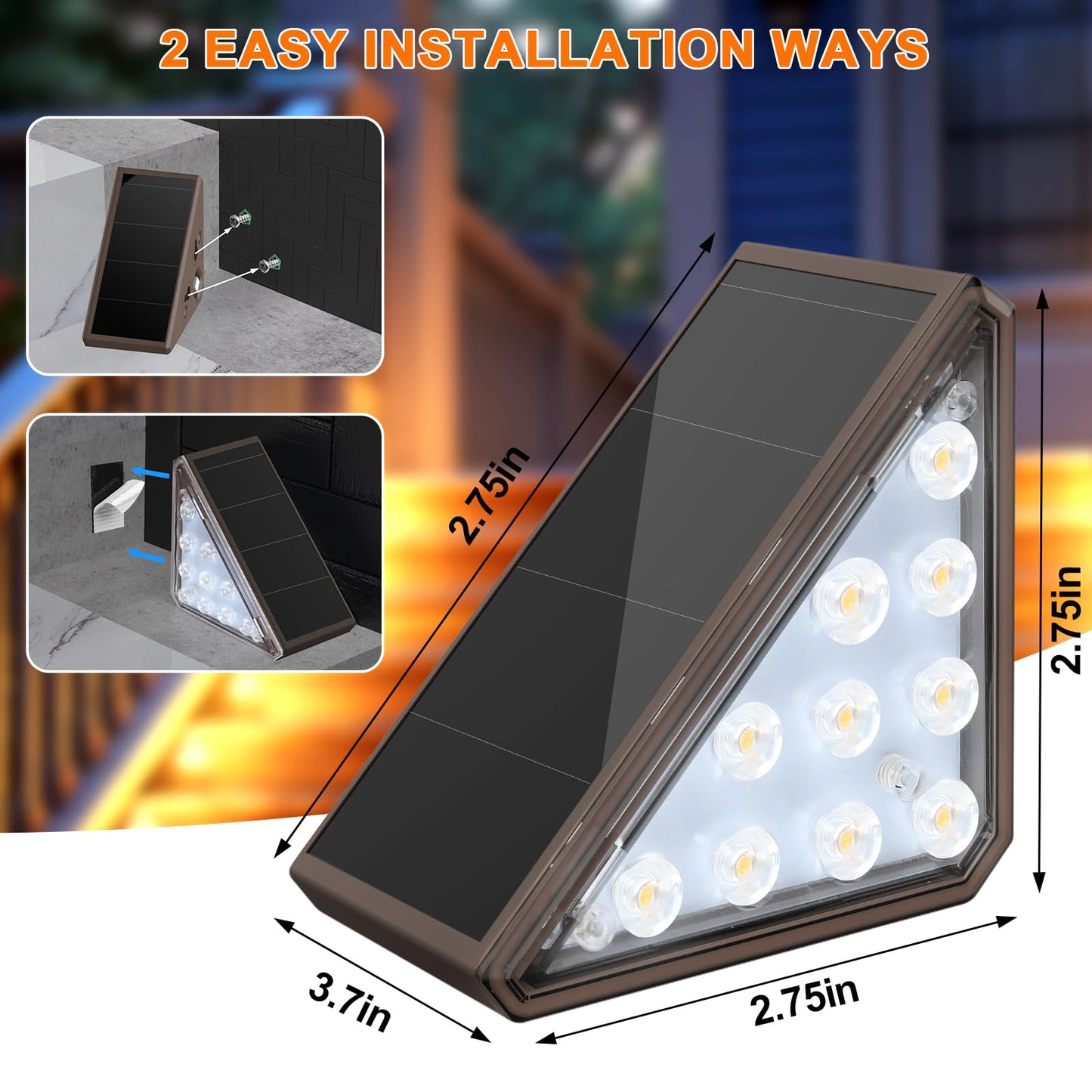 AUDLES 8 Pack Solar Stair Lights, Outdoor Step Lights with Waterproof IP67, Warm White LED Solar Light for Outside Light Decor for Stair, Deck, Front Step, Front Porch, Patio and Backyard