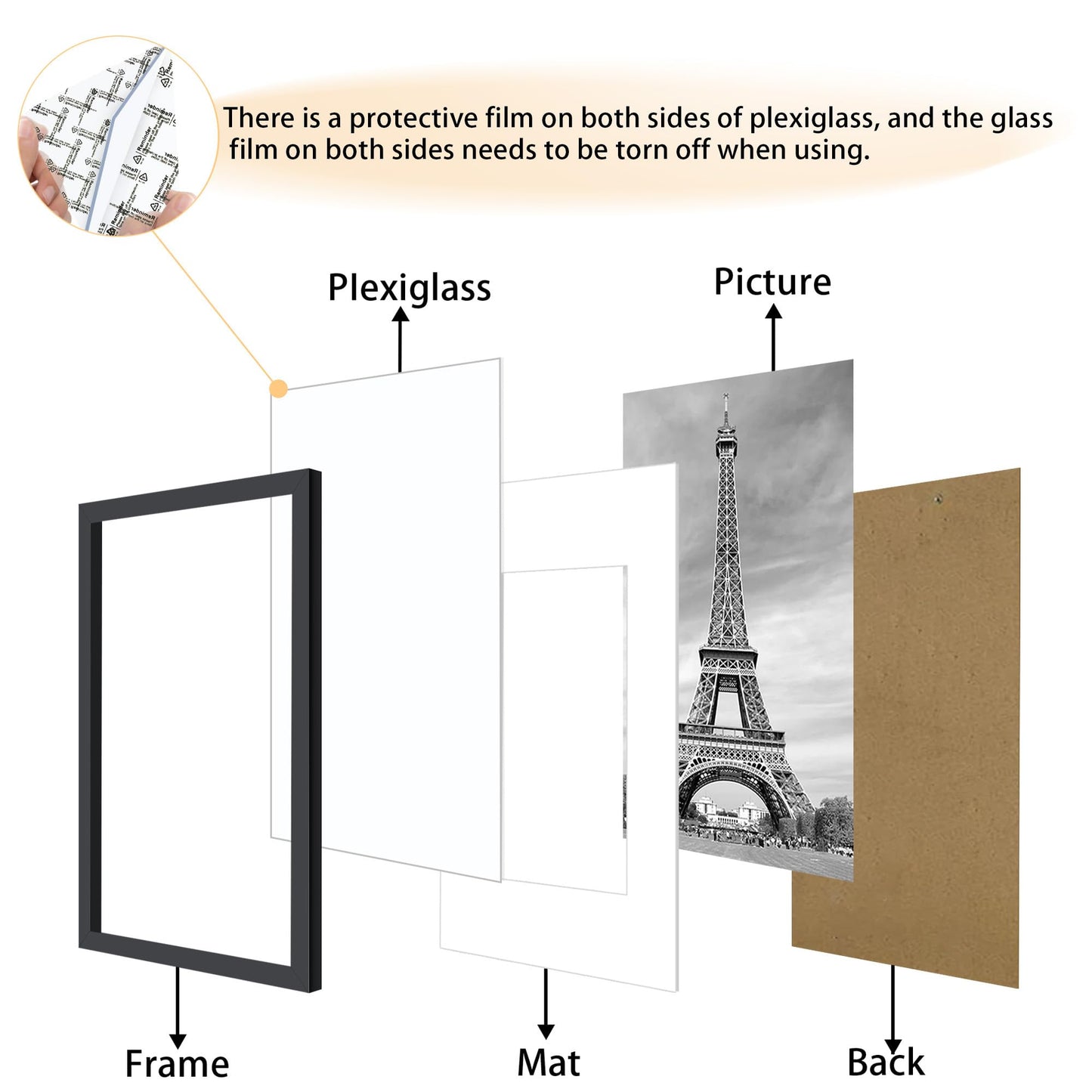 Abtgt 24x30 Frame Set of 3, Display Pictures 18x24 with Mat or 24x30 without Mat, Vertical & Horizontal Wall Decoration Picture Frame for Photos, Posters & Art Prints, Black