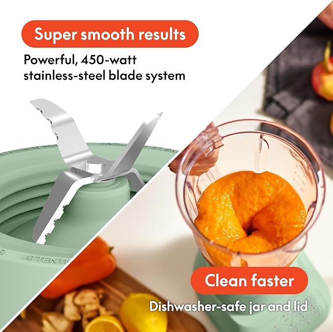 bella 10 Speed Countertop Blender, Juicer & Smoothie Maker, Fits-anywhere™ Kitchenware, Slim Flip & Store Design, Dishwasher Safe 48oz Capacity Pitcher & Lid, Stainless Steel Blade, 450 Watt, Seaglass