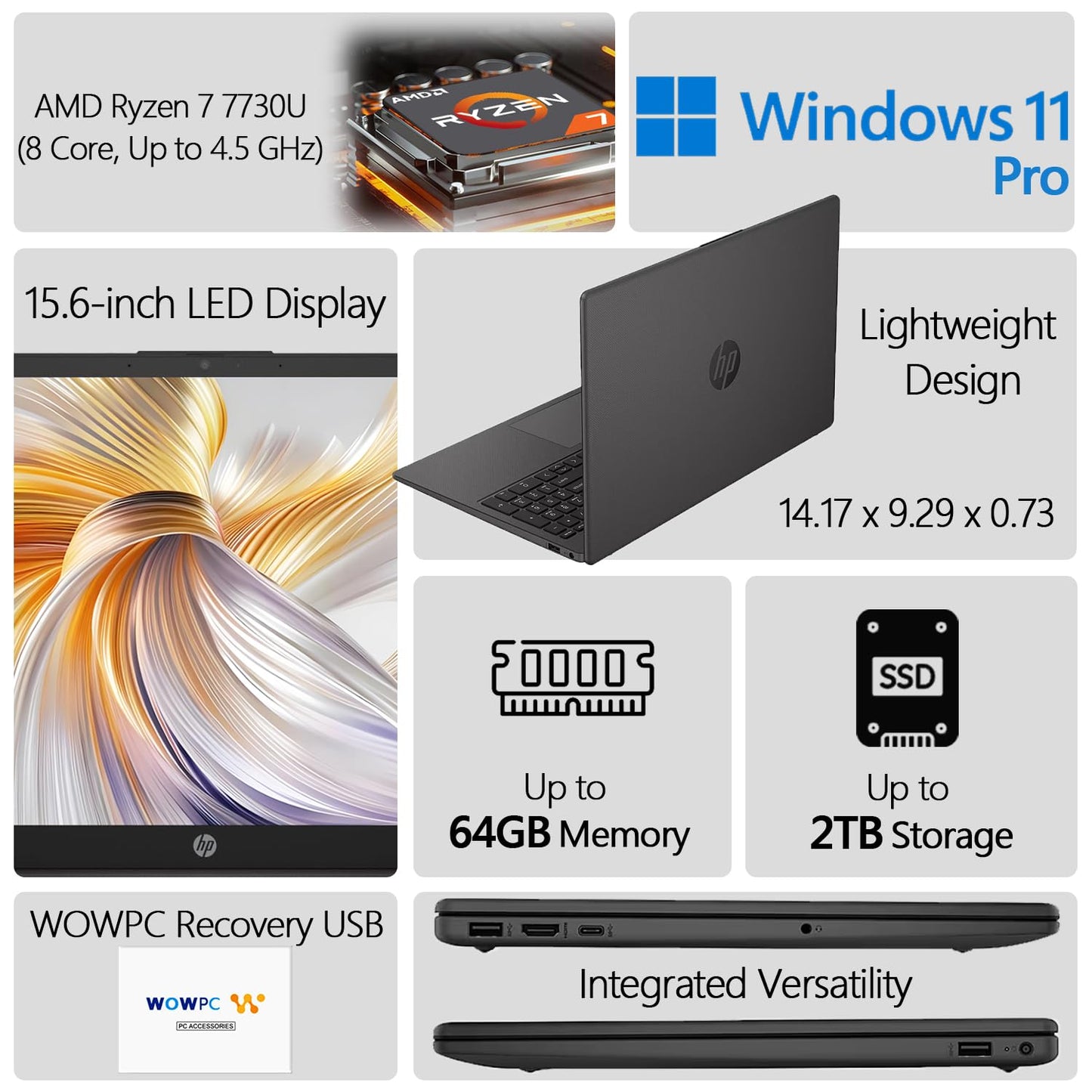 Hp 255 G10 Business Laptop, Amd Ryzen 7 7730U Processor (Beats I7-1355U), 32Gb Ram, 1Tb Ssd, 15.6 Fhd Led Display, Spill-Resista
