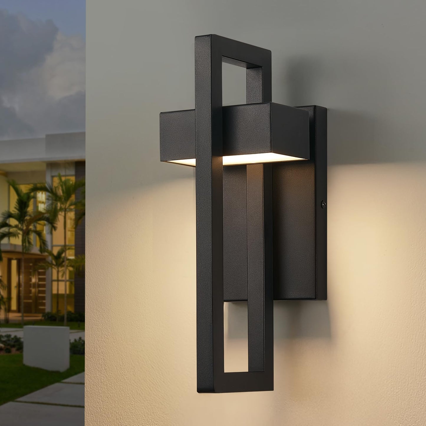 Tewei Led Outdoor Wall Sconce Modern Exterior Lighting Fixtures  Matte Black Outdoor Front Porch Lights Led Outside Wall Mount Lights For House  Hallway  Warm White 3000K  1 Pack