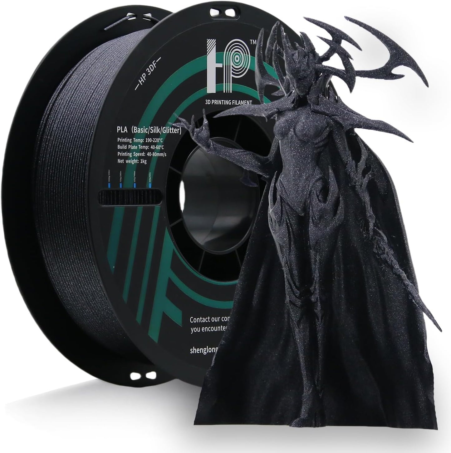 HP3DF 3D Printer Filament Galaxy Black 1KG,Shiny PLA Filament 1.75mm, Dimensional Accuracy+/-0.02mm, 1KG Spool (2.2 lbs), Fit Mo