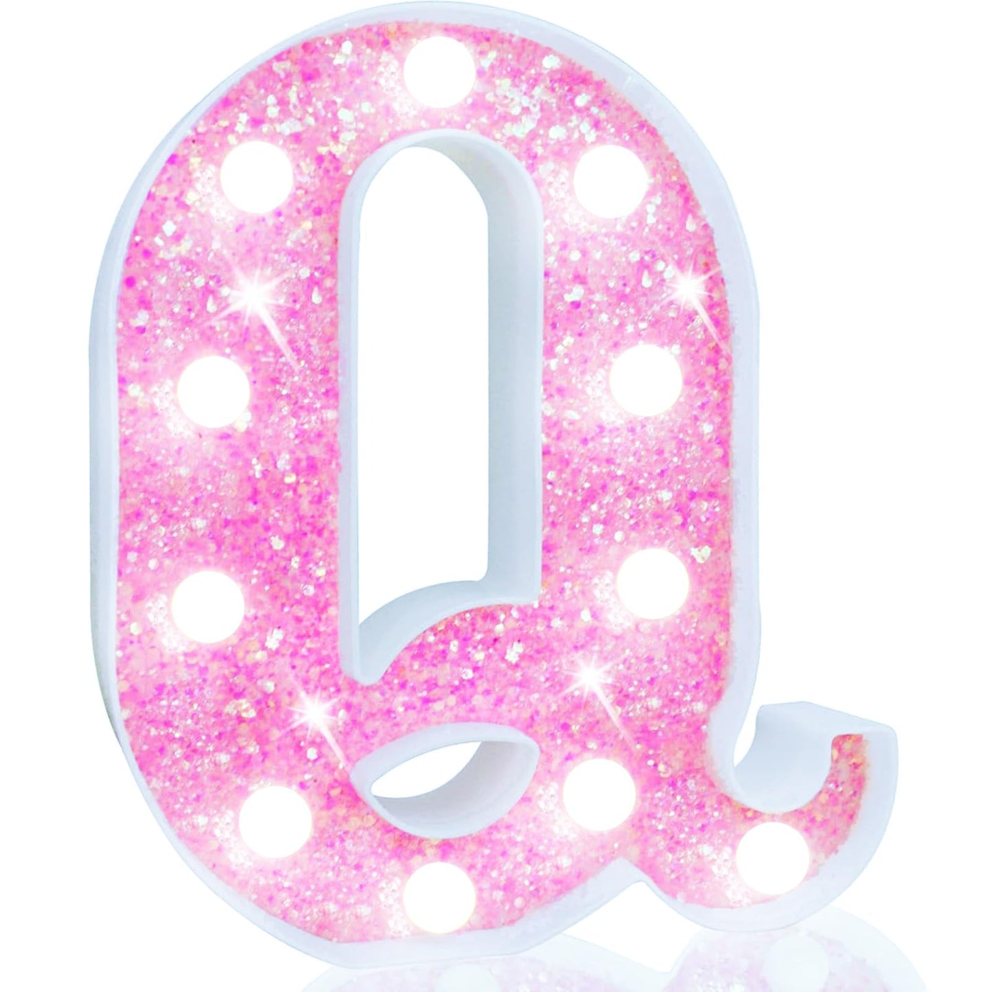 Pooqla Led Marquee Letter Lights  Light Up Pink Letters Glitter Letter Sign For Girls Gifts  Battery Powered For Night Light Birthday Party Wedding Home Bar Christmas Decoration  Cool White Pink Q