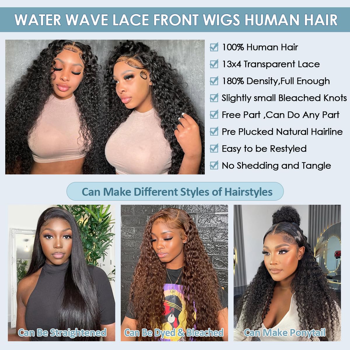 Water Wave 13x4 HD Lace Front Wigs Human Hair 180 Density Wet And Wavy Human Hair Wig Pre Plucked Wigs for Woman With Baby Hair