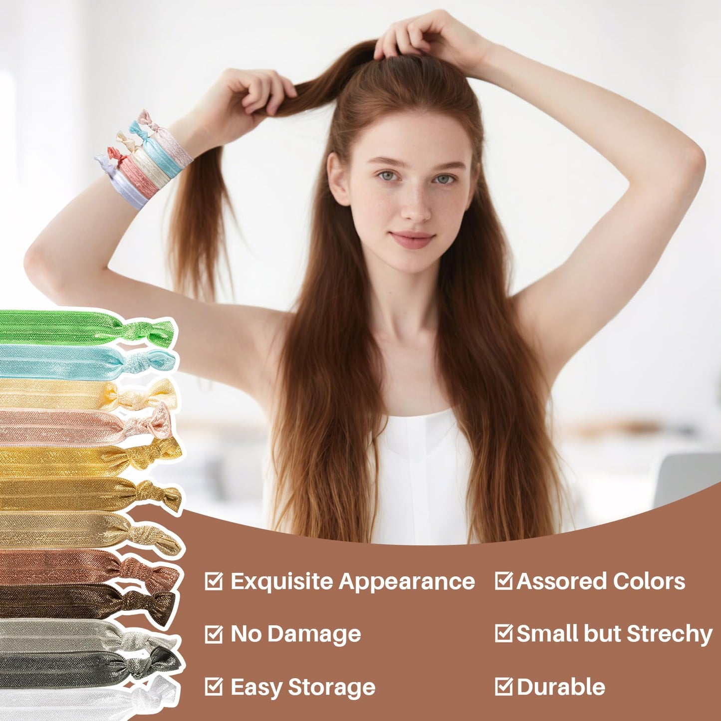 50 PCS Soft Ribbon Hair-Ties - No Crease Elastic Hair Ties for Woman Men, Colorful Knotted Hair Tie for Thick Hair, 20 Colors Yo