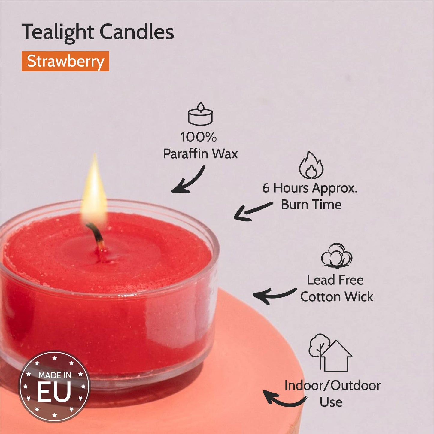 Hyoola Scented Tealight Candles - 15 Pack - Strawberry Red - 6 Hour Burn Time - Clear Cup - Wax - Model H10202
