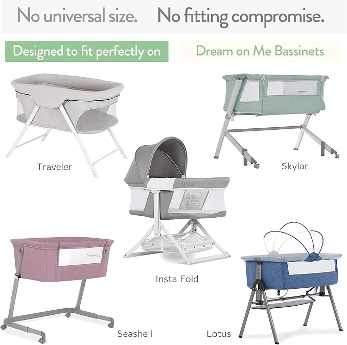 Bassinet Fitted Sheets for Dream on Me Traveler Portable Bassinet & Bedside Sleeper Skylar, Lotus, Seashell – Snuggly Soft 100% Jersey Cotton – 2 Pack