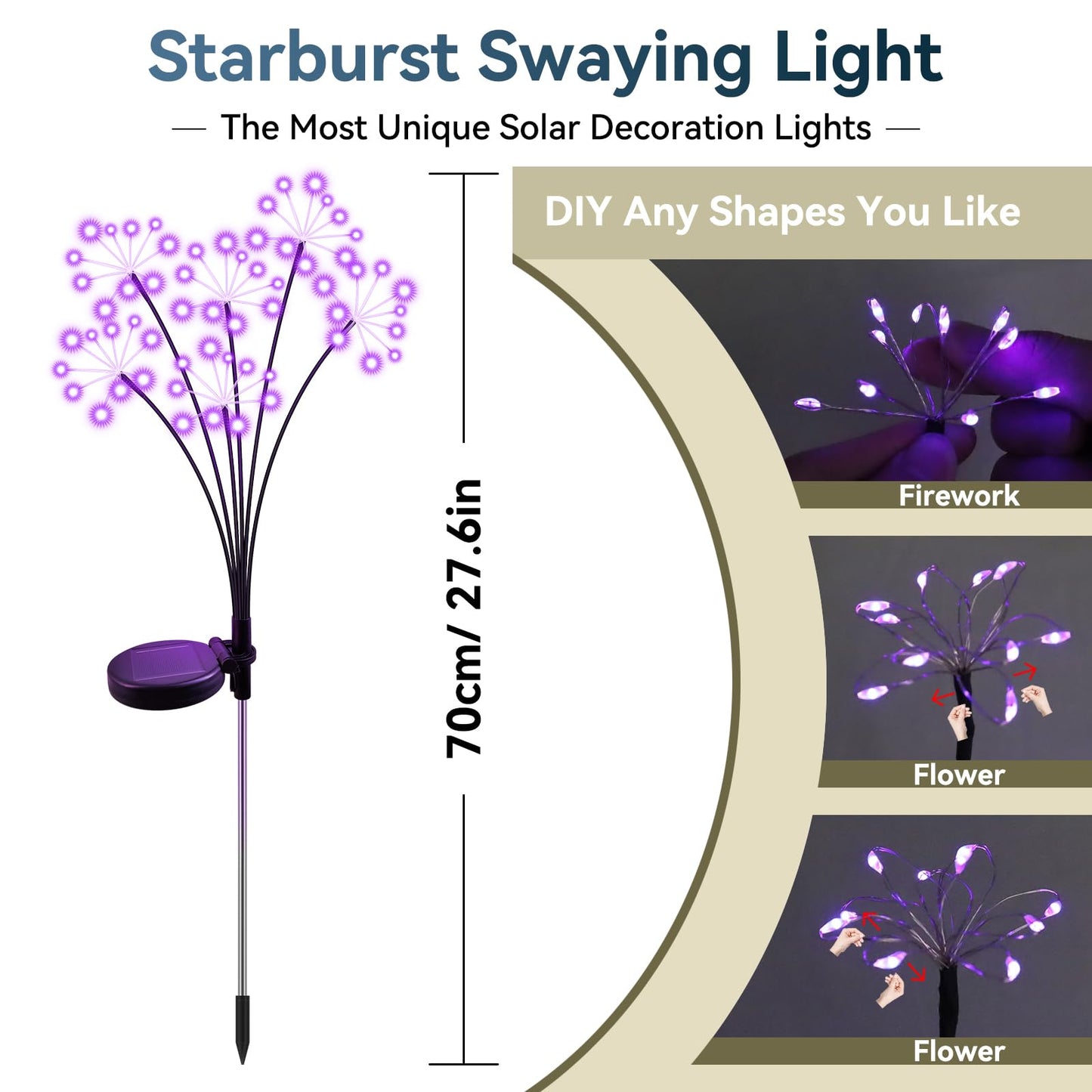 Solar Garden Lights 2 Pack Waterproof Swaying Starburst Light Solar Outdoor Lights For Yard Patio Walkway Pathway Party Wedding Decoration  Unique Gifts For Women  Purple