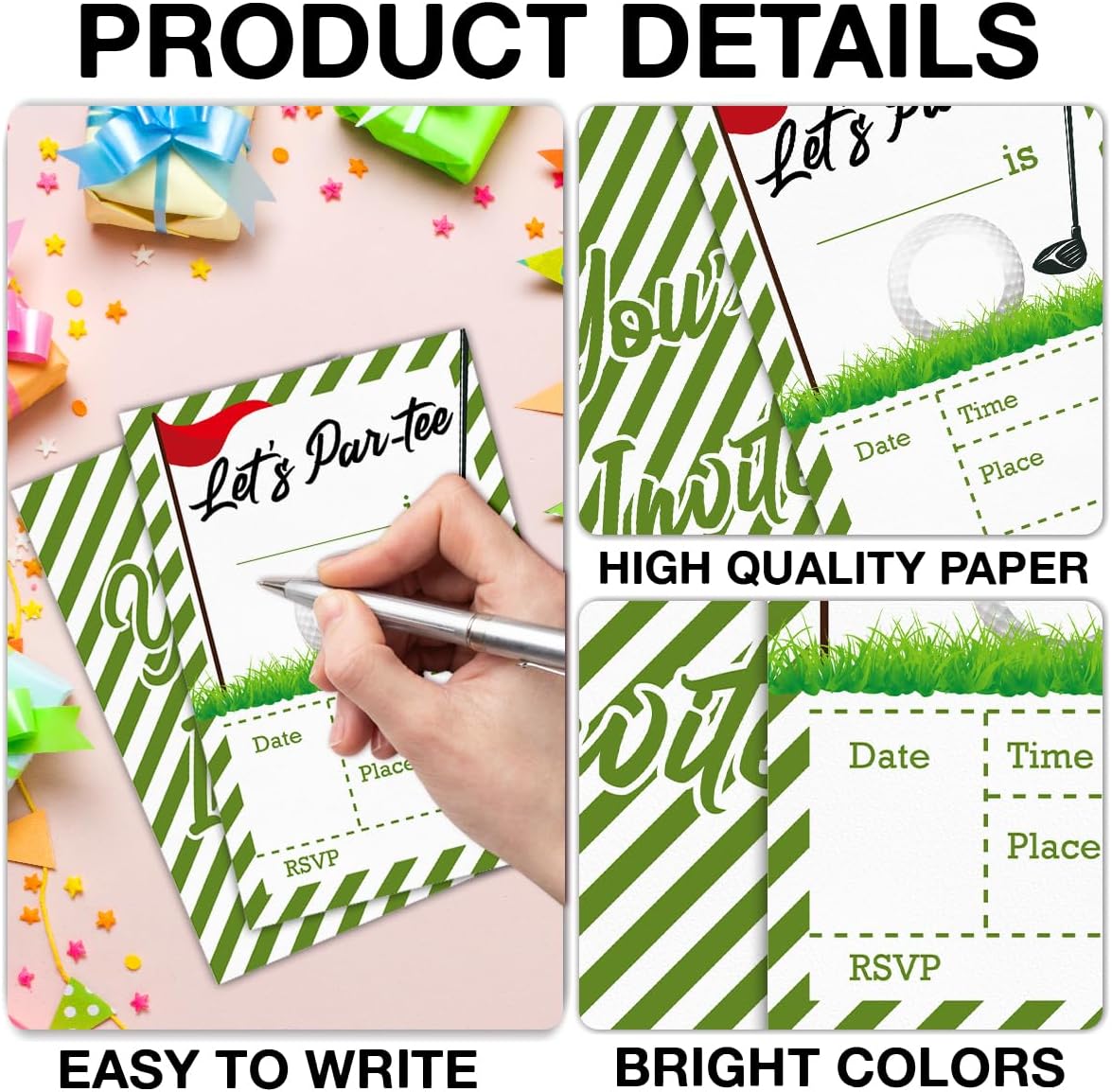 Golf Birthday Invitations With Envelopes (20 Count), Let's Par-tee Golf Birthday Party Fill in Invites Cards, Double Sided Design