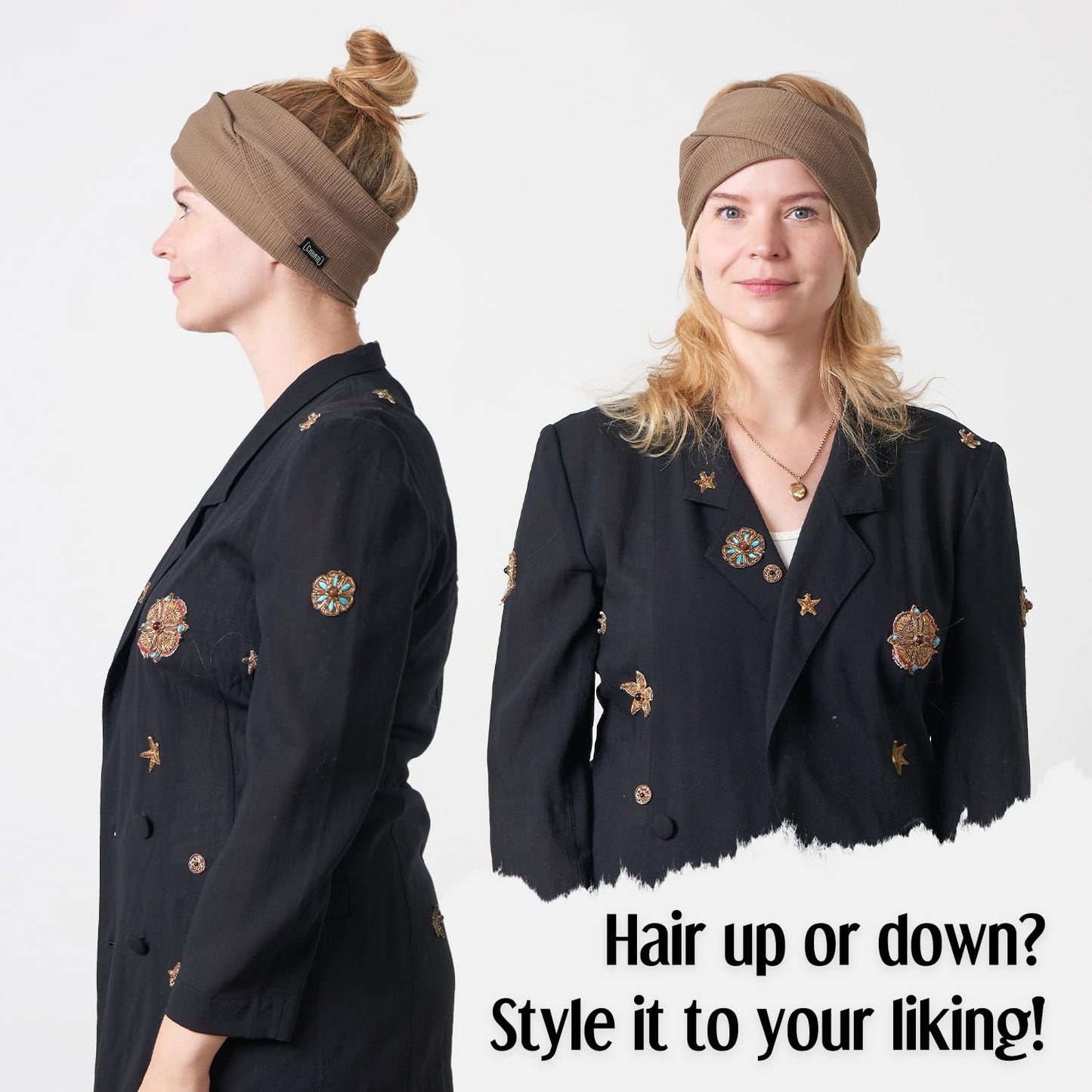 Headbands for Women Mens Head Wrap - Thick Boho Criss Cross Knitted Headband Sports Band Sweat-Wicking Waffle Line Black