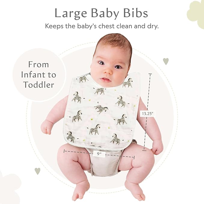 Bamboo Little Bamboo Viscose Baby Bib Set (2-pack), Giraffe & Zebra - 70% viscose made from bamboo, 30% cotton muslin, Imported