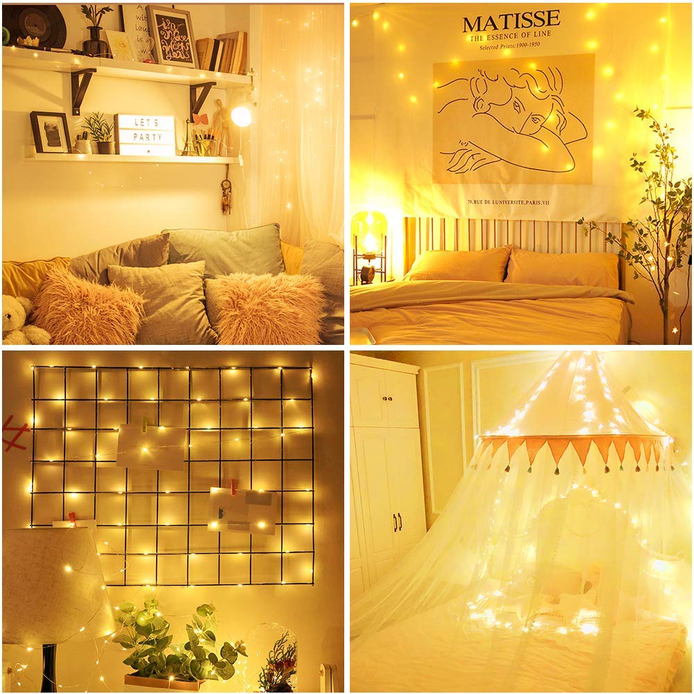 Moobibear LED String Lights 99ft 300 LEDs Warm White Copper Wire Remote Control for Outdoor Garden Party Decor