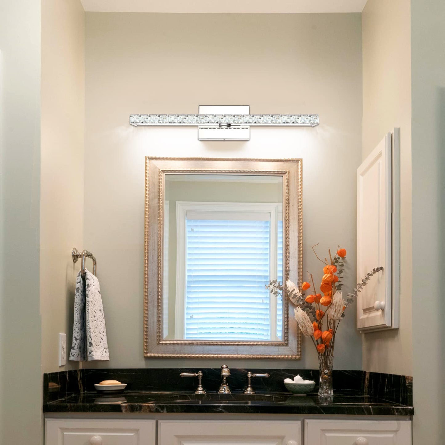 Solfart Led Vanity Lights Over Mirror25.4 Inch 24W Dimmable Crystal Vanity Lights For Bathroom Light Fixtures