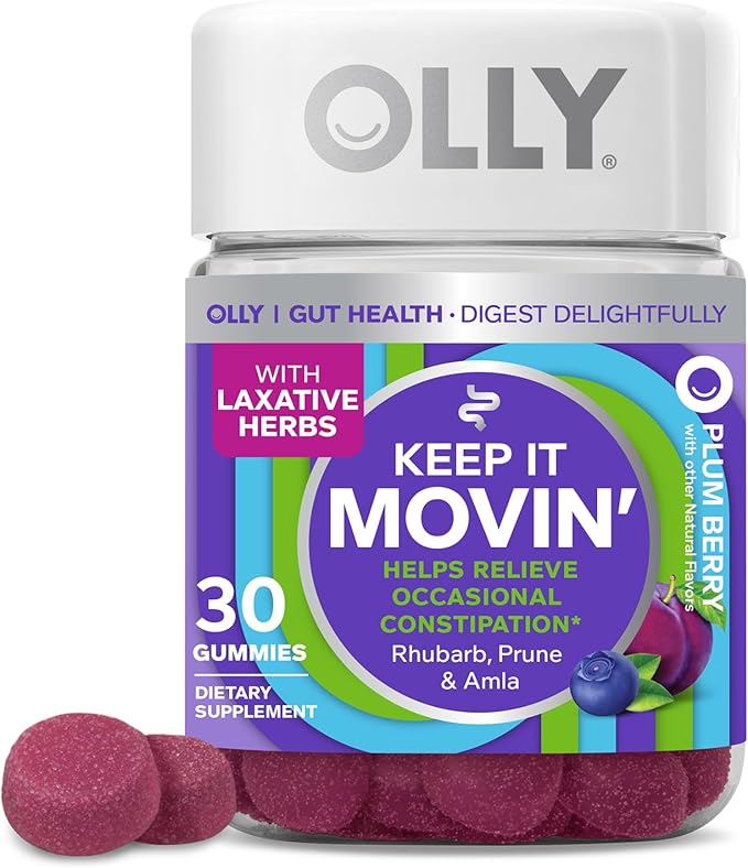 OLLY Hair Gummies with Keratin & Biotin and Constipation Relief Gummies with Rhubarb & Prunes - 60 + 30 Count