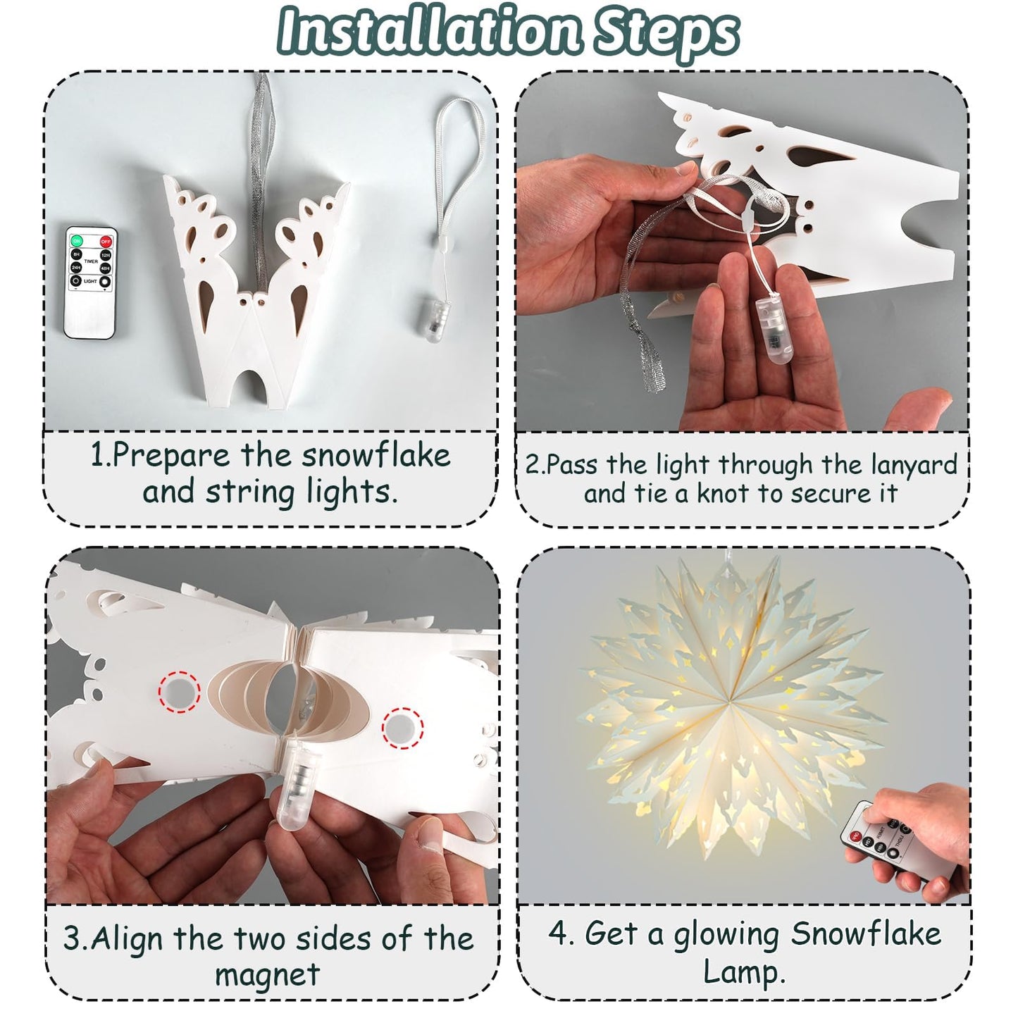 5 Pack Christmas Paper Snowflake Lanterns  Christmas Paper Star Lantern With Led Light White Hanging Lamp Ornaments For Xmas Tree New Year Winter Frozen Weddings Birthday Holiday Party Decorations