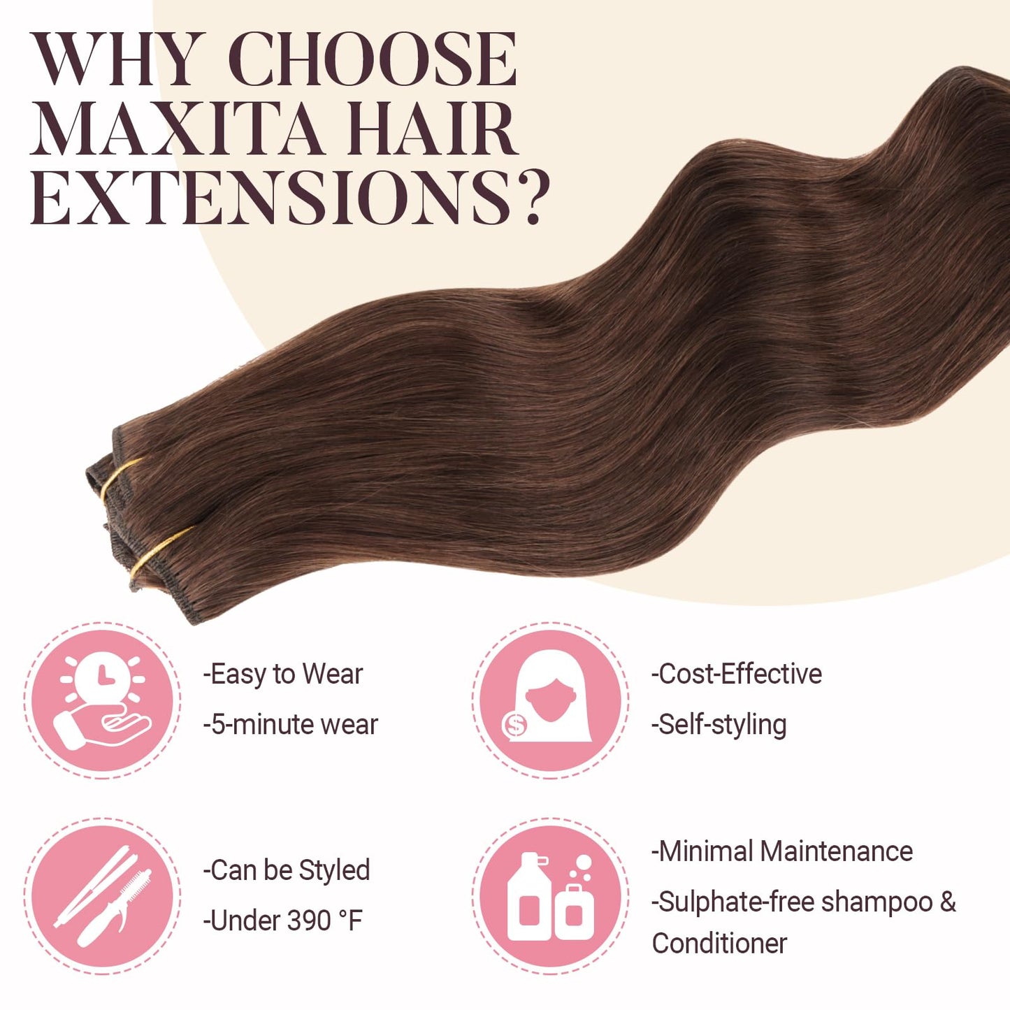 MAXITA Human Hair Clip in Extensions, Chocolate Brown 16 Inch 5pcs 75g, Remy Clip in Hair Extensions Real Human Hair Extensions