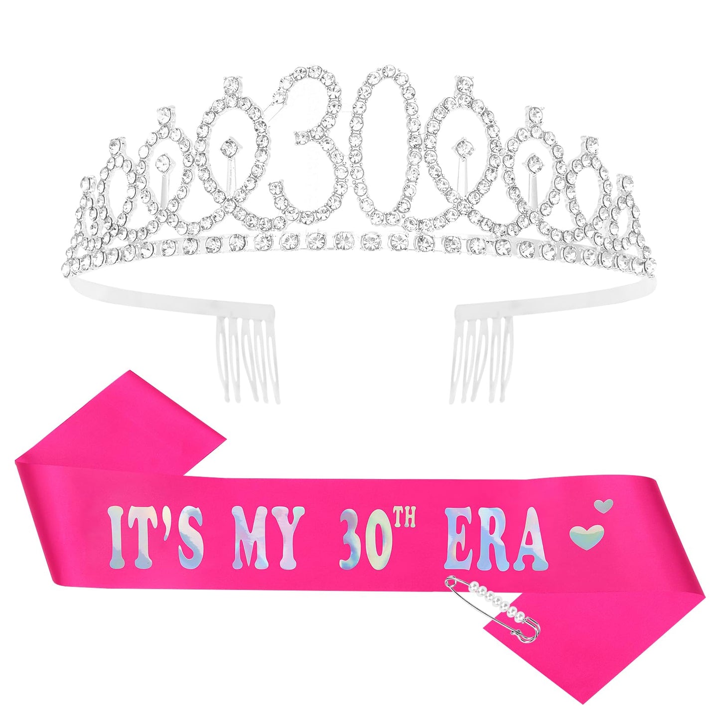 Casoty 30th Birthday Sash and Tiara, 30th Birthday Decorations for Women, Crown and Sash Set, Party Favors Supplies for Women, G