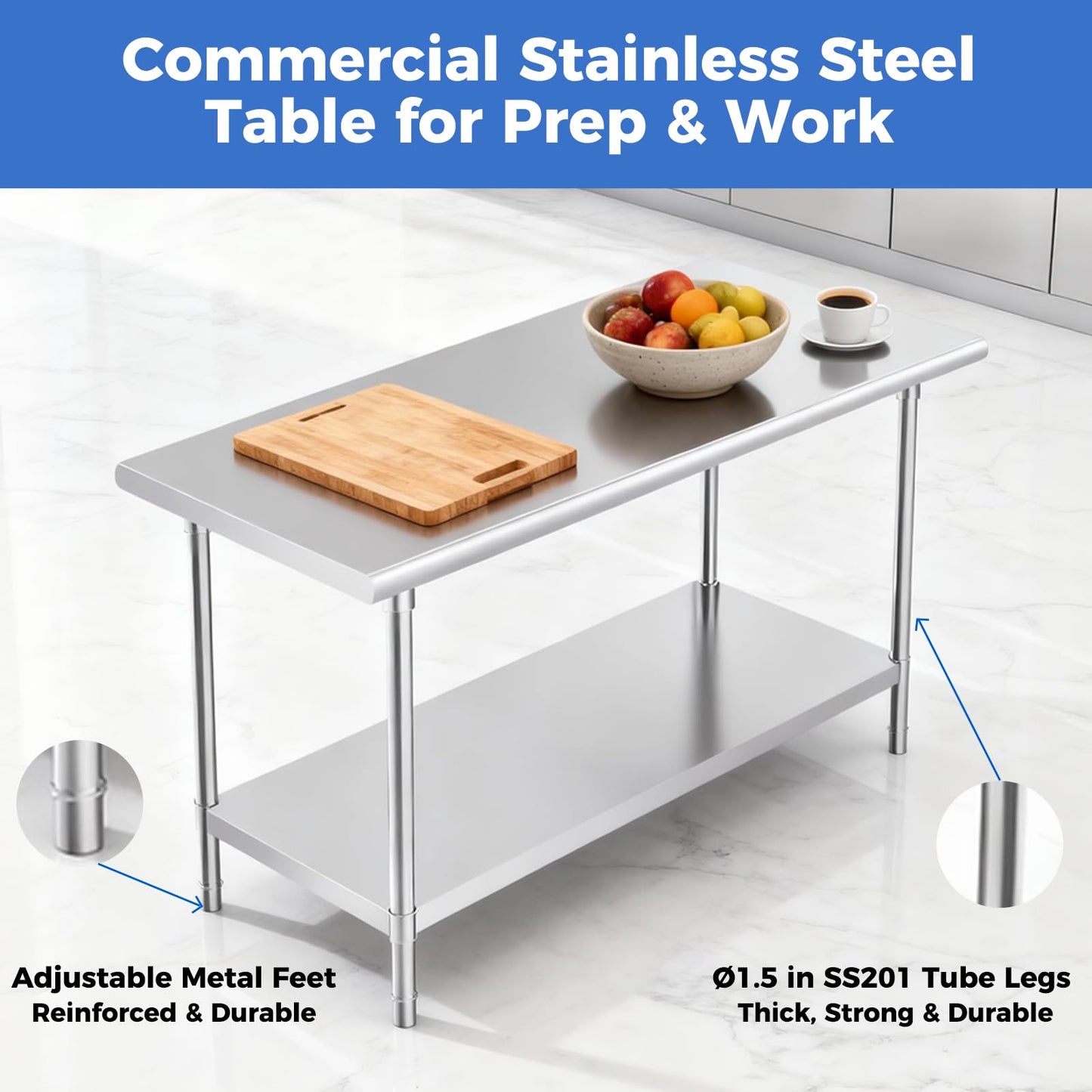 OSTBA Stainless Steel Table for Prep & Work 24x60 Inches with Casters Wheels, NSF Metal Commercial Heavy Duty Table with Adjustable Undershelf for Restaurant Kitchen Home and Hotel