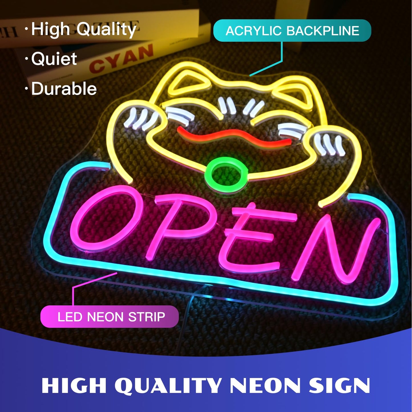 ineonlife Lucky Cat Open Neon Sign Cute Cat Neon Signs for Wall Decor Led Light for Used In Restaurants Ramen Shops Izakaya Sushi Restaurants Shop Decorations Business Opening Gift