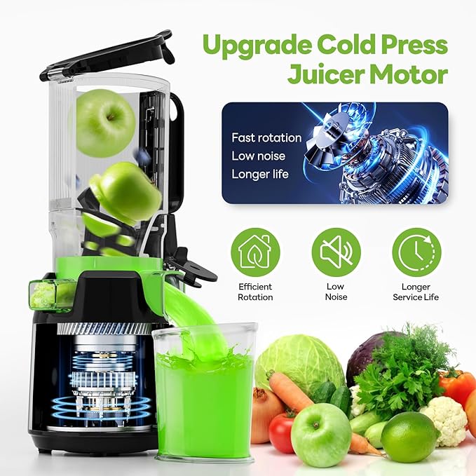 Cold Press Juicer - 5.5" Mega Mouth Feed Chute with Self Feeding Hands-Free Design - Juicer Machines for Vegetables and Fruits - Juice Extractor Machine High Juice Yield - Easy to Clean