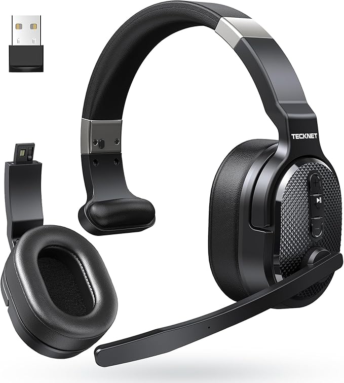 TECKNET Bluetooth Trucker Headset, Single and Dual Ear Wireless Headset with Mic for Work Noise Cancelling, 50Hrs 3 EQ Mus...