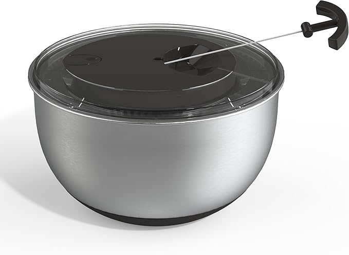 COOK WITH COLOR Stainless Steel Salad Spinner - 5 Qt. Lettuce Washer And Vegetable Spinner Dryer for Easy Salad Prep - Non Slip Base with Pull Handle - Auto Stop Brake System, Stain and Odor Resistant