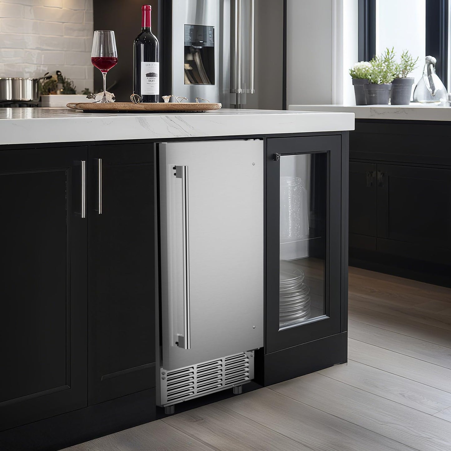 15" W Commercial Under Counter Ice Maker Machine，85 Lbs/Day with 30 LBS Storage Bin，Bulit-in Freestanding Ice Maker，Stainless Steel Under Cabinet Ice Machine，Self Cleaning，Thicknesses Adjustable