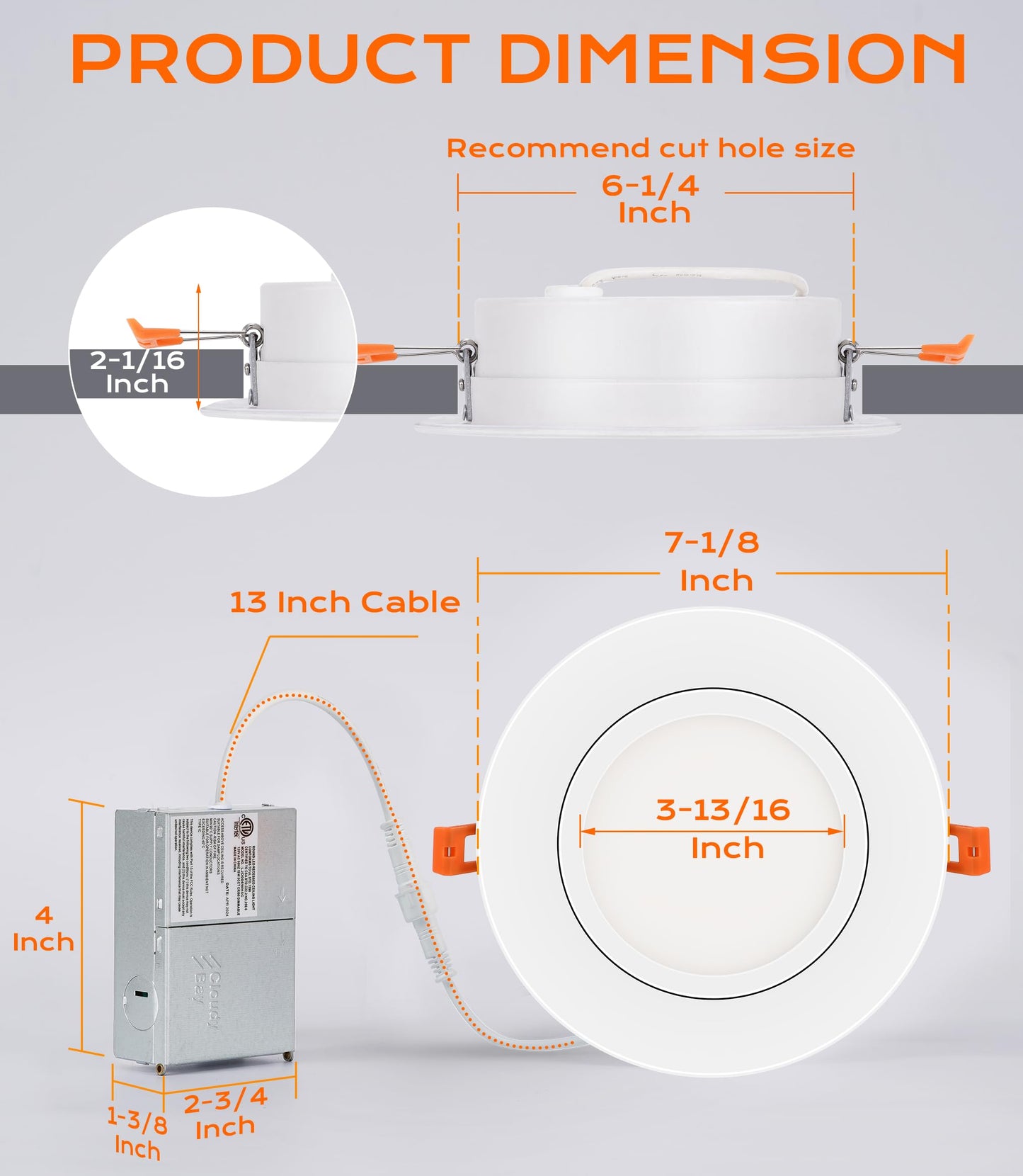 CLOUDY BAY 15W 6 Inch Swivel LED Gimbal Recessed Light, 5 Color Temperature Selectable, IC Rated, White, Pack of 4