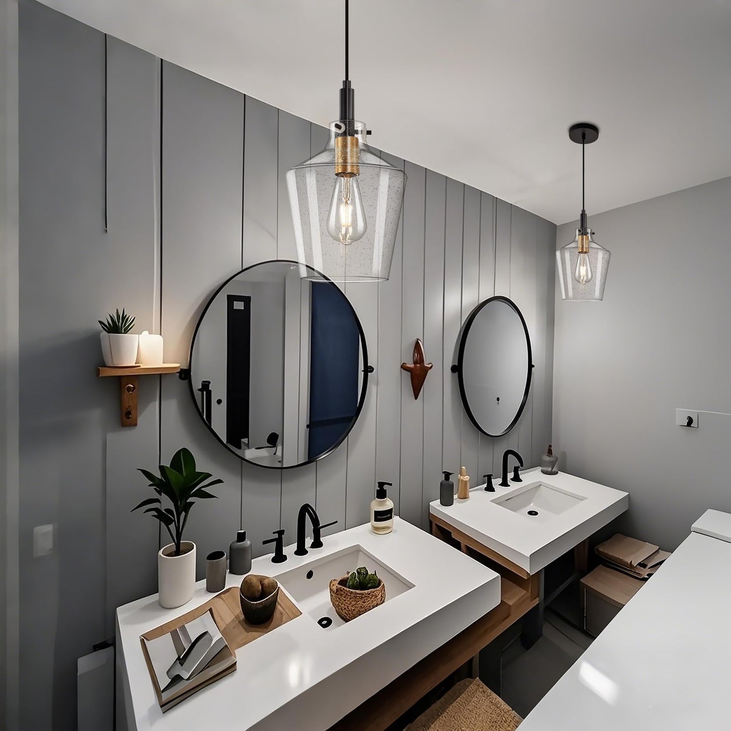 Vaziden Modern Seeded Glass Pendant Lighting For Kitchen Island 1 Pack  Farmhouse Black And Gold Pendant Light Fixtures  Height Adjustable Ceiling Pendant Light  Angled Seeded Glass Shades 8 Inch