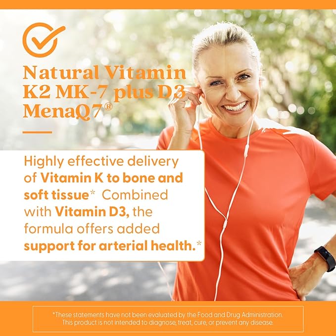 Doctor's Best Natural Vitamin K2 MK-7 Plus D3, Supports Tissue, Artery, & Bone Health, Non-GMO, Gluten Free, Soy Free, Vegetarian 60 Veggie Caps