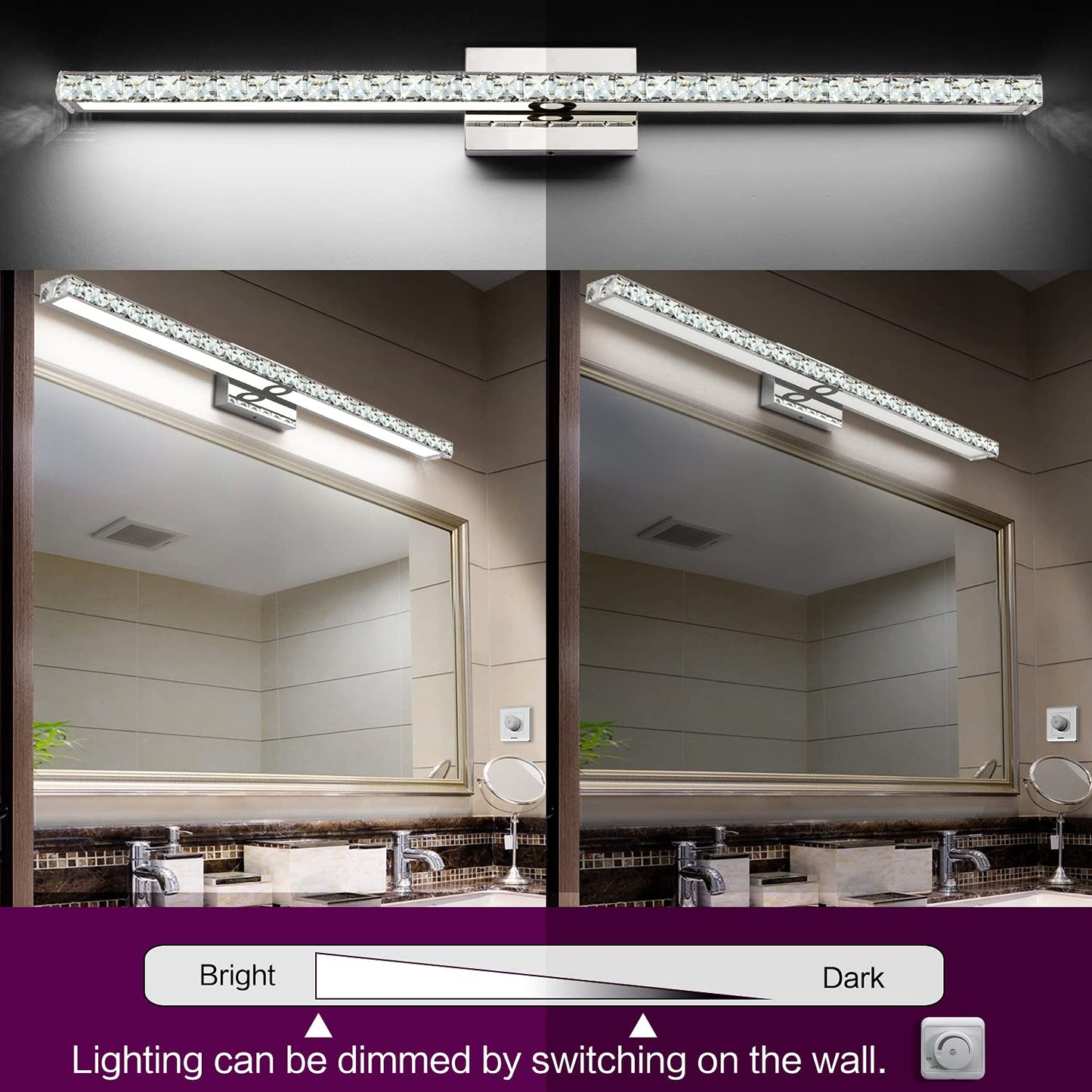 SOLFART Bathroom Vanity Light Fixture Over Mirror Dimmable Crystal 40 Inch White Light Model 794604211824