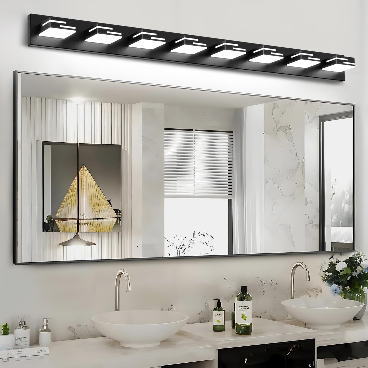 Izorro Modern Led Bathroom Vanity Light Fixtures (8-Light 5Cct Dimmable)  Matte Black Vanity Lights For Bathroom Lighting Fixtures Over Mirror With Rotatable