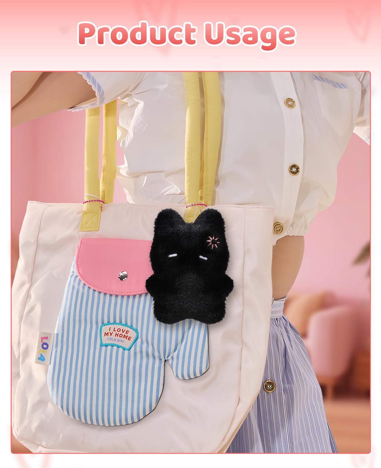Gaahkai 2PCS Black Cat Plush Keychain, Cute Plushie Accessories for Backpacks