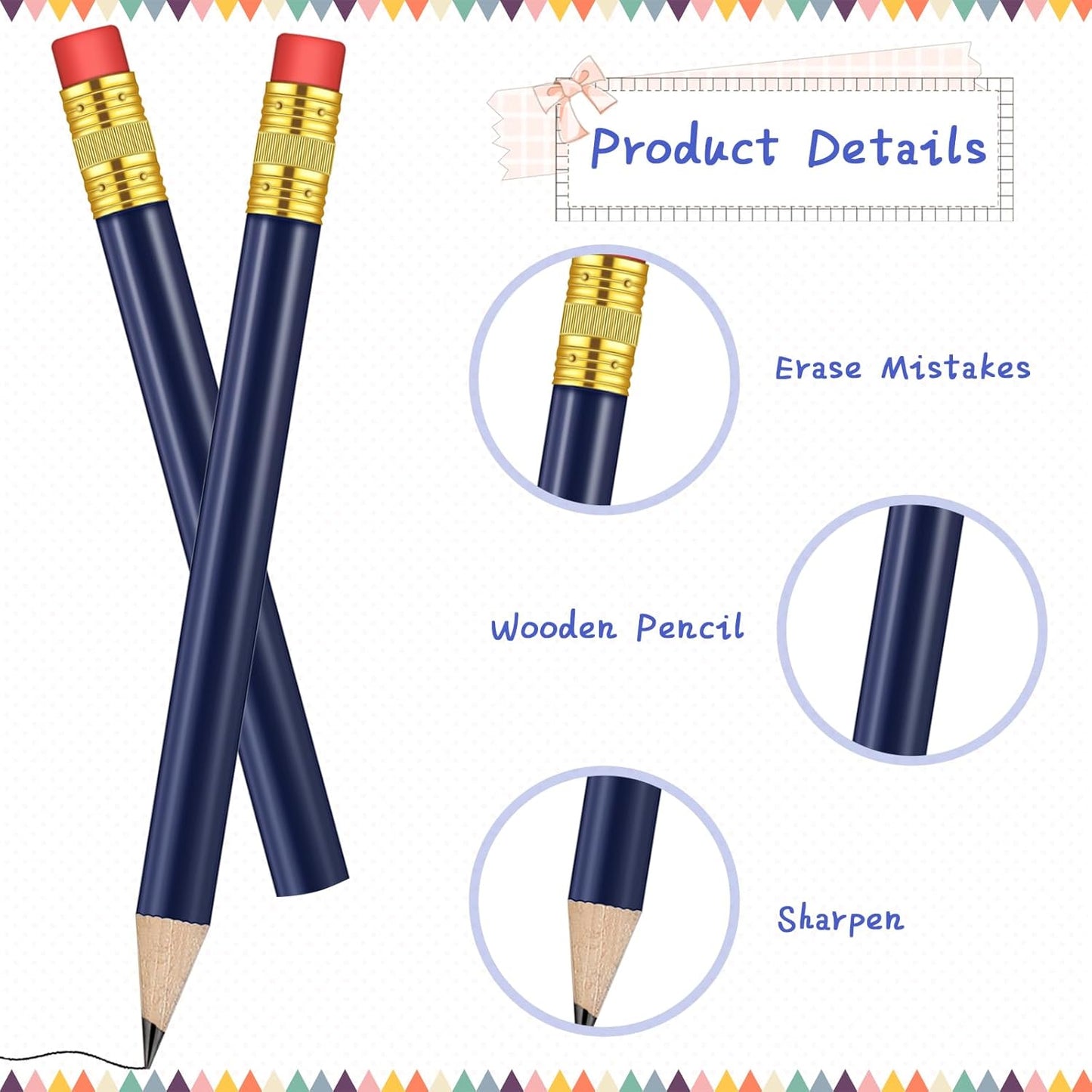 Outus 144 Pcs Mini Golf Pencils Bulk Half Pencils with Eraser #2 HB Pre Sharpened for Party Favors Office Supplies 4 Inch(Dark Blue)