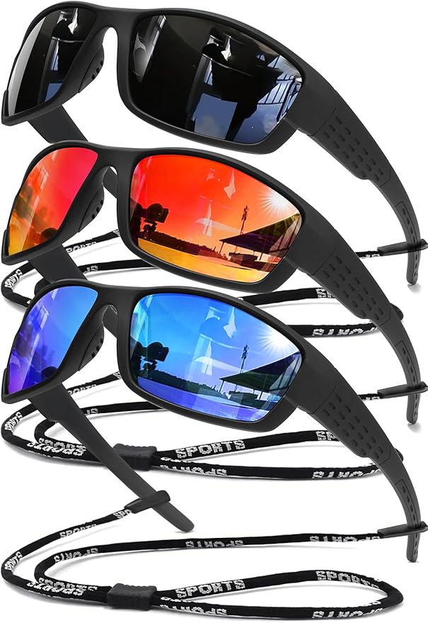 SQOQS Polarized Sports Sunglasses Men UV400 Protection Lightweight Wrap Around Goggles for Cycling Fishing Driving Running