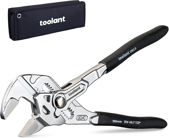 toolant 7-Inch Chrome Plated Pliers Wrench, CR-V Adjustable Wrench with Anti-Rust Coating, Smooth Parallel Jaws, Rubber An...