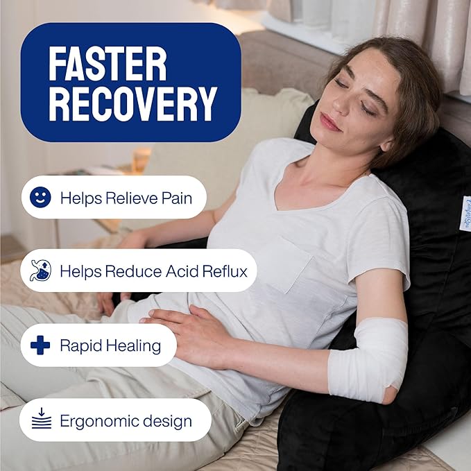 ComfortSpa Reading Pillow for Bed Adult Size, Back Rest Pillow with Arms, Pockets and Washable Cover; Use as Bed Pillows for Sitting Up in Bed for Bedrest or Relief from GERD Heartburn (X-Large Black)
