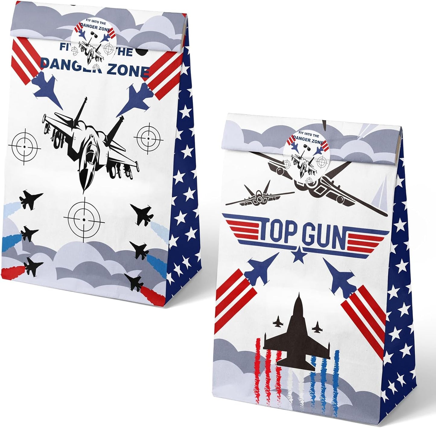 Fighter Jet Party Favor Bags – 24 Pcs Jet Fighter Style Gift Bags with 2 Designs, Paper Goodie Bags for Aviation Theme Birthday Decorations and Military Party Supplies