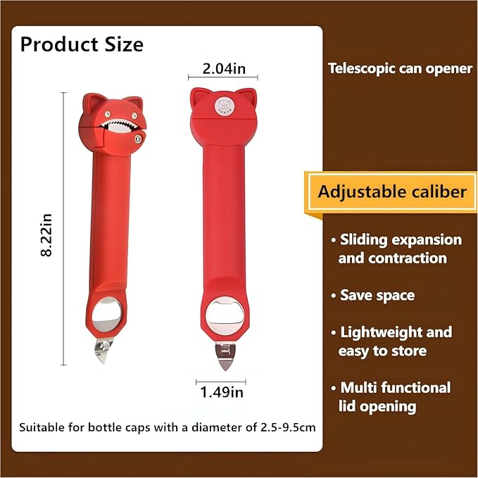 Multi function Retractable Magnetic Can Opener and bottle cap opener for Weak Hands, Arthritic Hands, Seniors,Low Strength and Children with Beer Opener Kitchen Gadgets(Red)