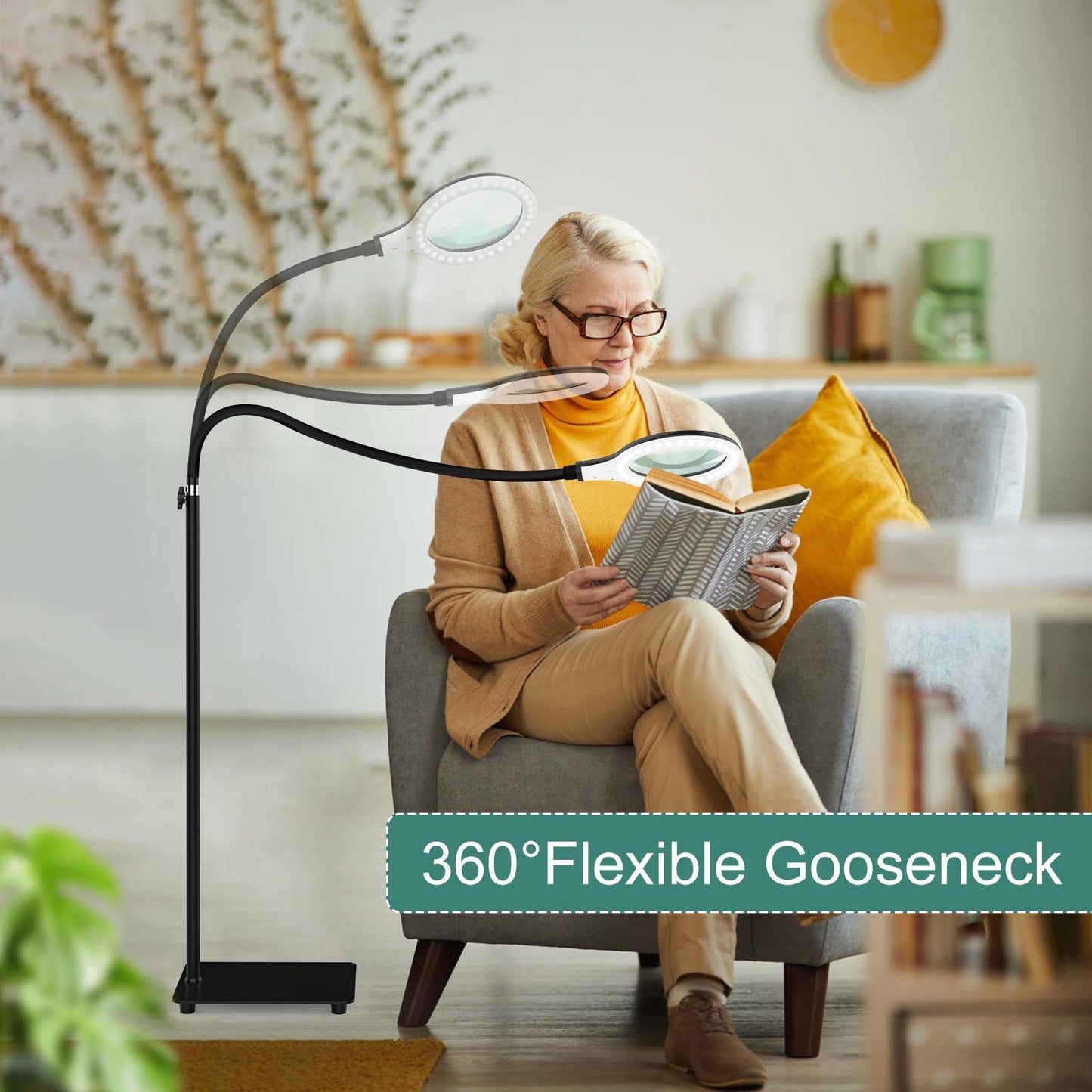 Delixike Magnifying Glass with Light, Flexible Gooseneck, Dimmable, Model DLXK-1, White