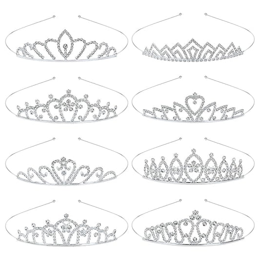 8 Pack Birthday Tiaras, Rhinestone Crystal Princess Crowns, Silver Headbands for Women, Party Dance Homecoming Wedding Bri...