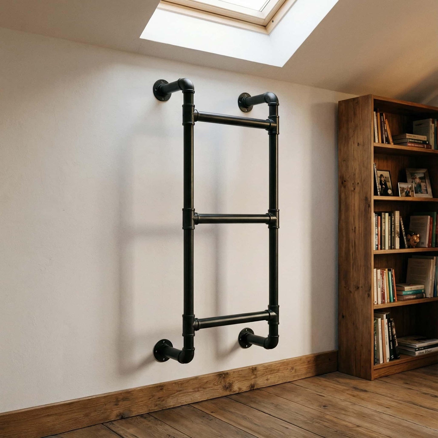 Black 3-Rung Window Well Ladder, 3FT Egress Wall Mounted Ladder for Indoor Climb Use, Wall/Floor Mountable Iron Step for Loft, Basement, Blanket Rack, Farmhouse, Space-Saving