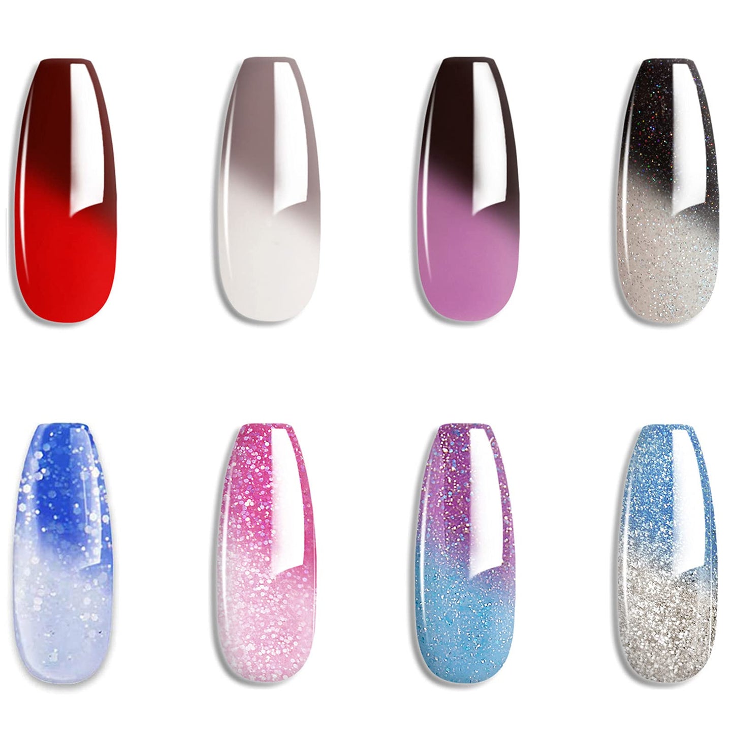Omainy Gel Nail Polish Set -Color Changing Gel Nail Polish Set Red Grey Black Purple Blue Pink Red Lavender Blue Color Changing