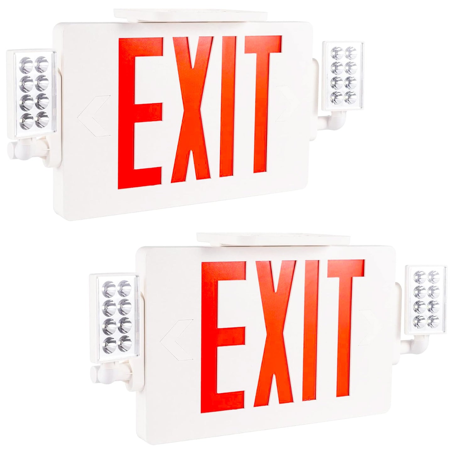 Gruenlich LED Emergency EXIT Sign Combo with 2 Adjustable Head Lights, Double Face, UL 924 Qualified, 120-277V, 2-Pack, Red Letter