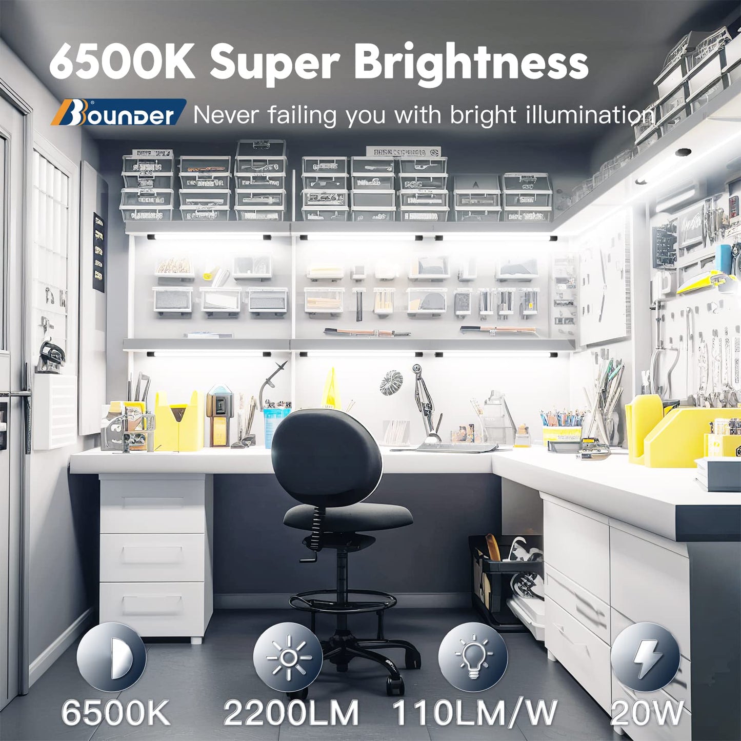 Bbounder 2Ft Led Shop Light Fixture  Super Bright 2200Lm  Cool Daylight White 6500K  Ceiling Or Hanging Mount  Durable Garage Shop Lighting For Warehouse  Workbench  Basement  And Business Use  Black