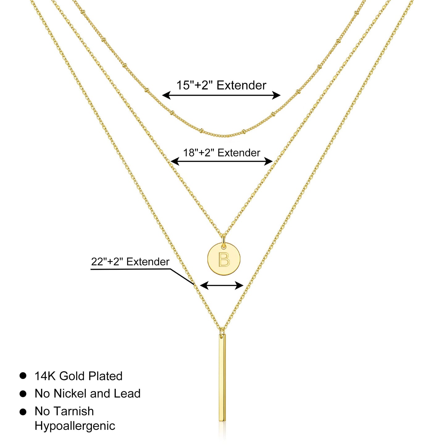 Vjoypro Layered Gold Initial Long Necklace for Women, 14K Gold Plated Coin Initial B Letter Necklaces Dainty Layering Layering Y