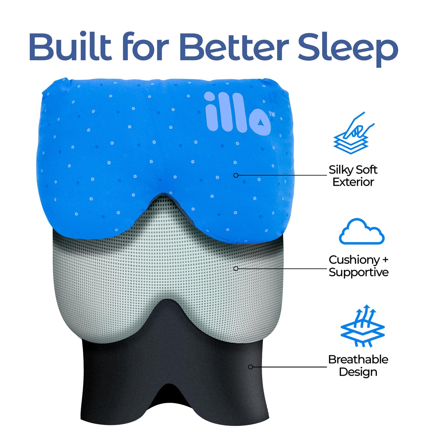 illo Wearable Pillow Sleep Mask | Soft Mulberry Silk Blackout Sleeping & Napping Eye Mask | Best for Home Bed, Work, Camping, Airplane, Side Sleeper | Reversible as Travel Neck Pillow | Women & Men